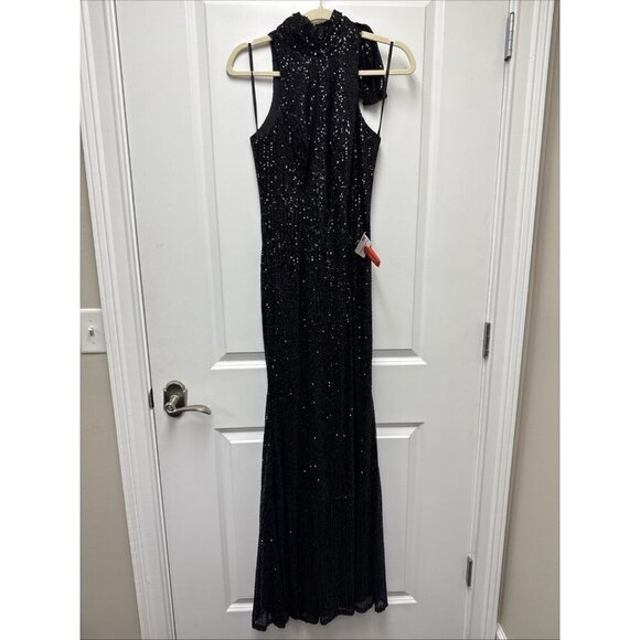 MAC DUGGAL Size 2 Black 11280 SEQUINED HALTER NECK Bow Formal GOWN Dress Prom - Picture 5 of 11